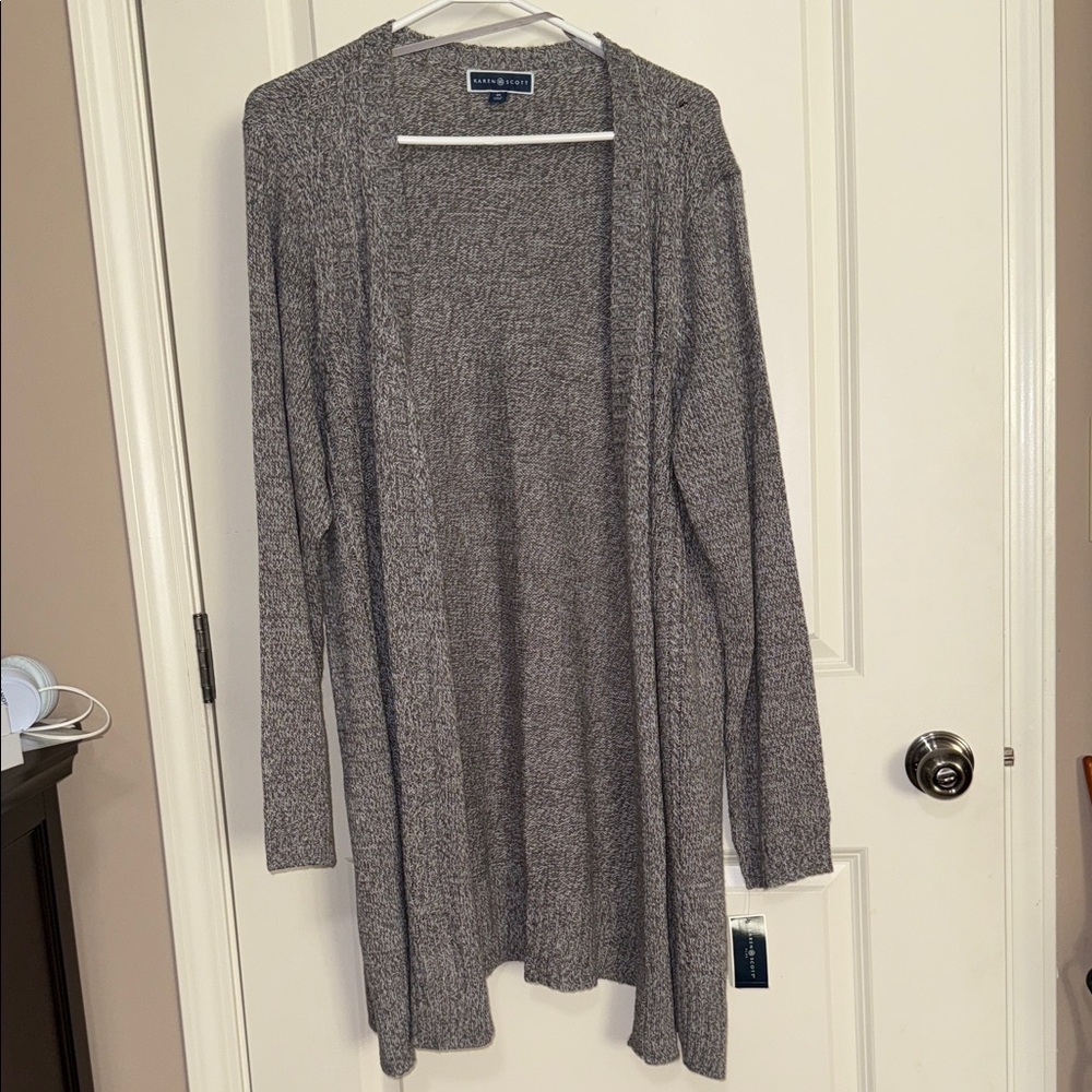 Karen Scott Charcoal Open Front Cardigan